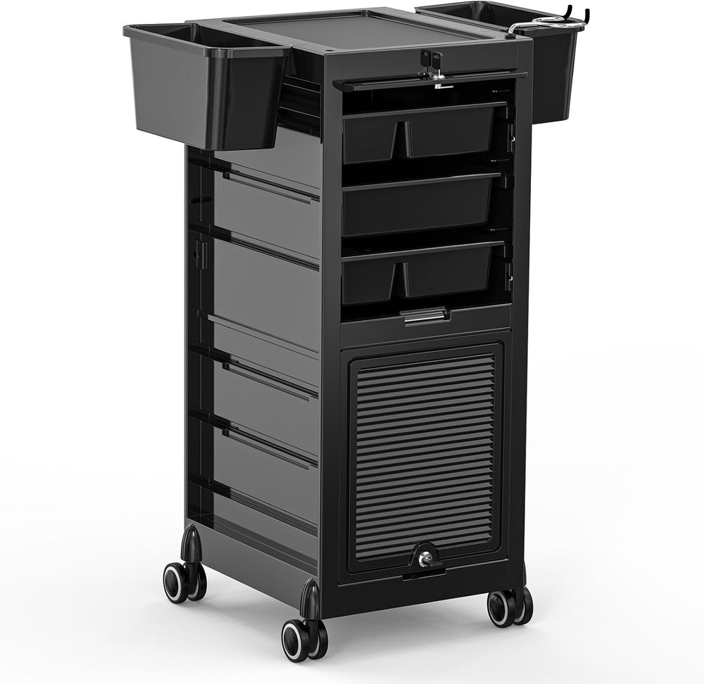 OmySalon Salon Trolley Cart, Hair Stylist Station with 2 Lockable Doors, Roll...