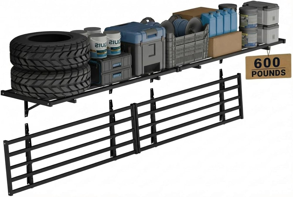 FLEXIMOUNTS Fold-Down 4-Pack 2x4ft Garage Wall Shelving, 600lbs Load, Black