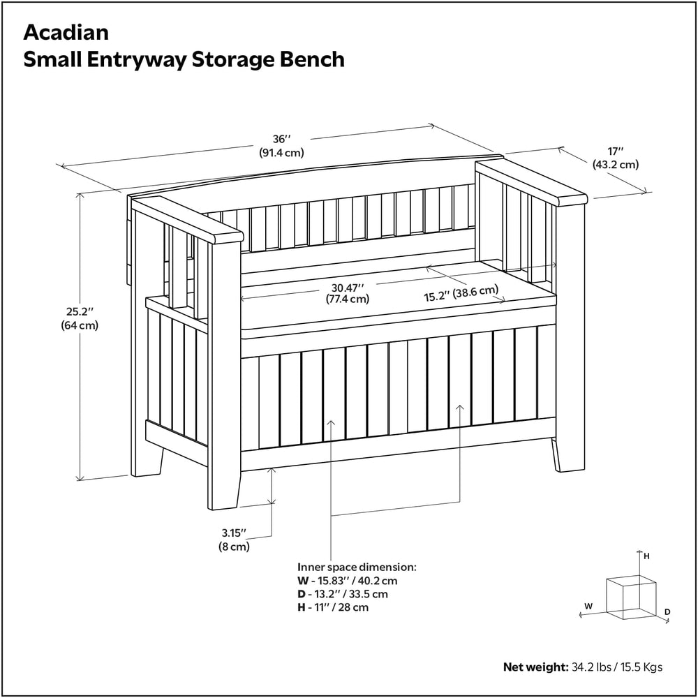 SIMPLIHOME Acadian Storage Bench and Shoe Cabinet Set in Brunette Brown
