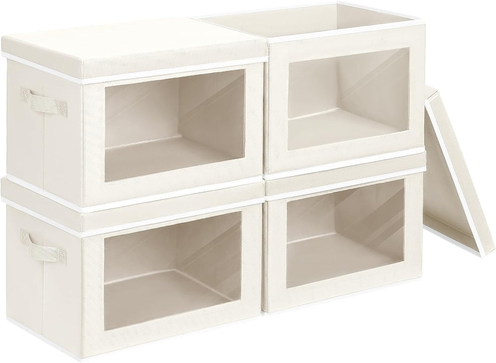 Homsorout Storage Bins with Lids, 4 Pack Large Storage Cubes with Window, Clo...