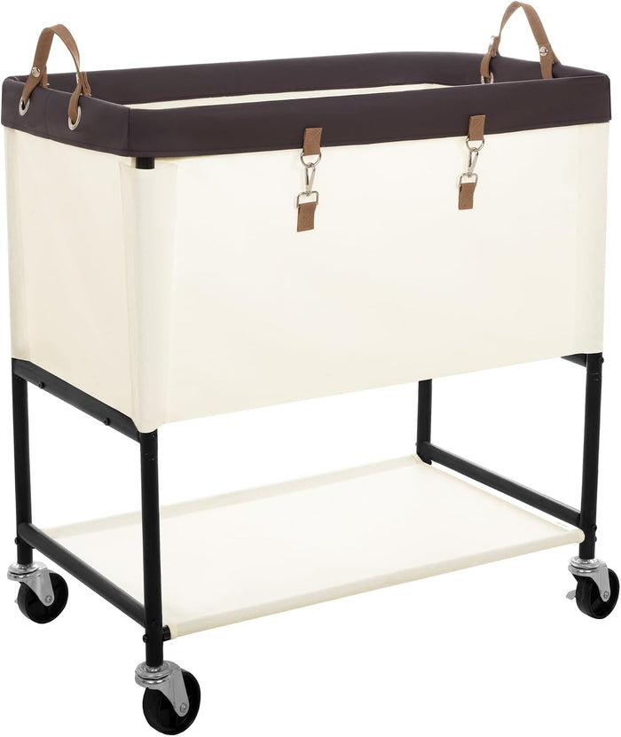 StorageWorks Laundry Cart, 2 Tier Rolling Basket with Wheels, 46 Gal, Beige