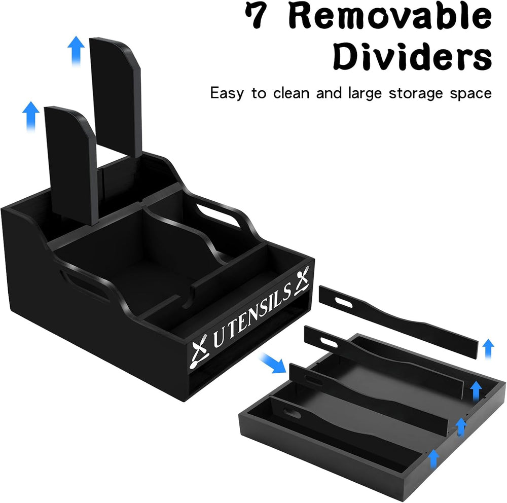 Kitchen Utensil Holder with Drawer, Farmhouse Spatula Organizer for Counterto...