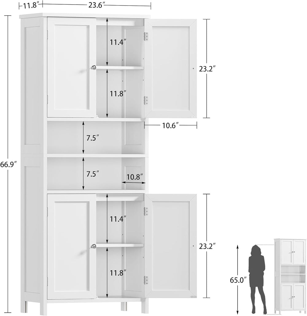 TEENFON 66.9" H Tall Bathroom Storage Cabinet with 4 Doors & 2 Open ...