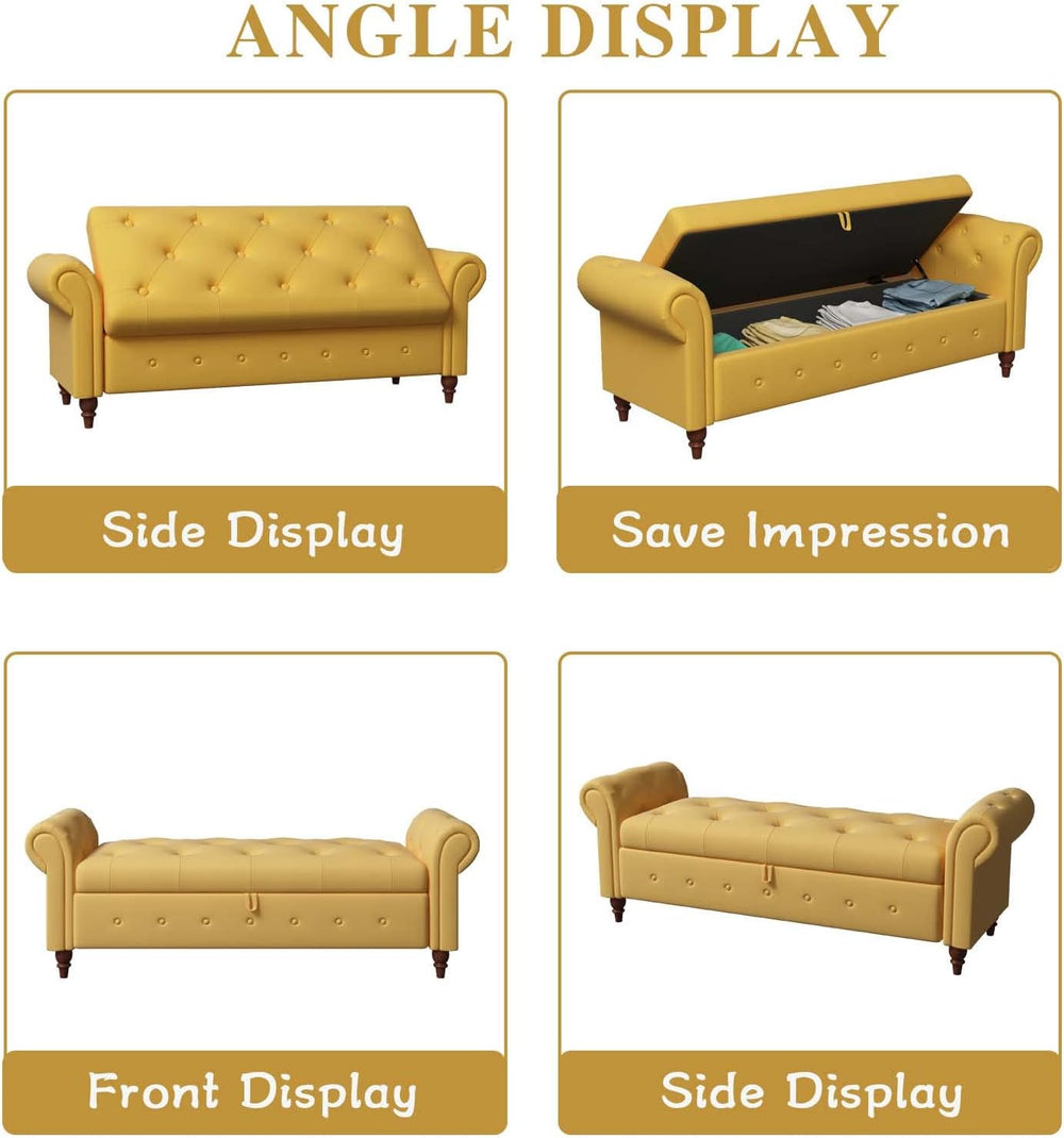 Tomkate Fabric Armed Storage Bench, 63" Tufted Storage Bench for Bedroom...