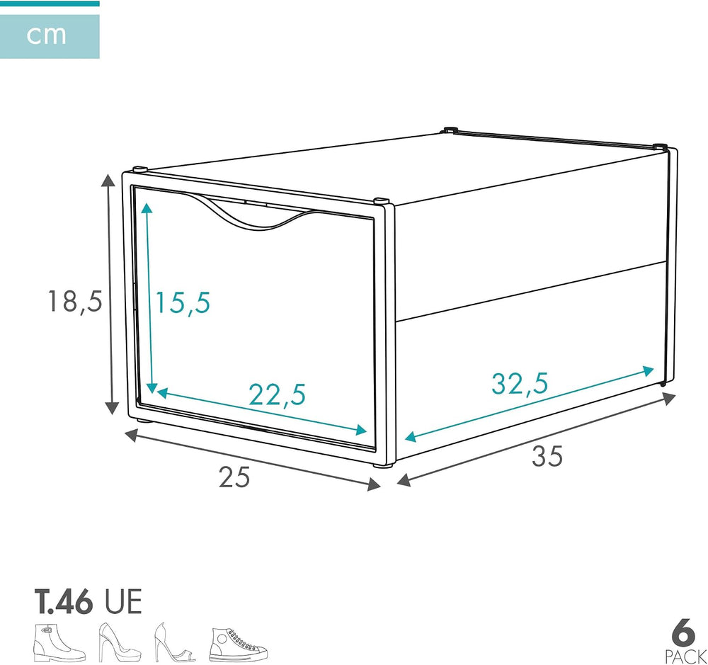 AKTIVE Max Home Plastic Shoe Boxes, Set of 6 Storage Organizers, 25 x 35 x 18...