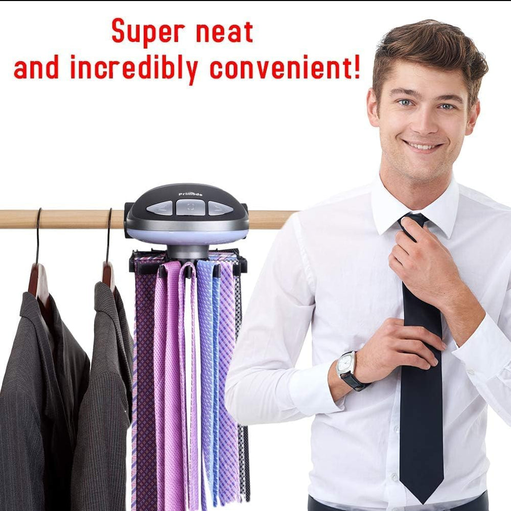 Motorized Tie Rack Closet Organizer, Holds & Displays Up to 50 Ties + 4 B...