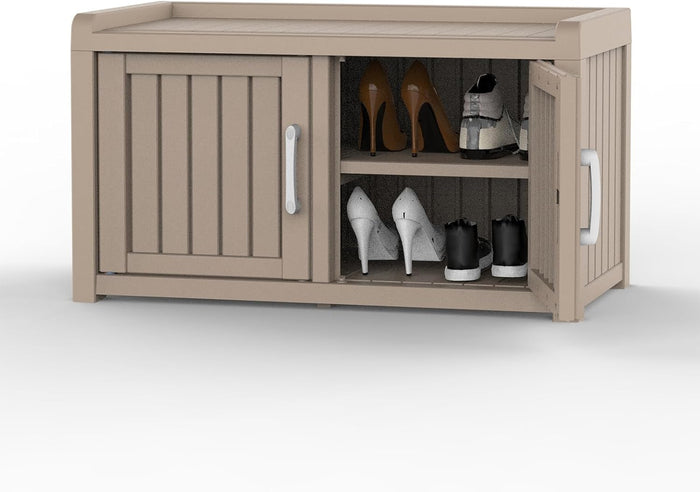 DRATO Indoor Outdoor Shoe Storage Cabinet, Shoe Bench Entryway with Adjustable Shelves, Waterproof Resin Storage Bench for Entryway, Foyer, Hallway (Grey, Duble Doors)