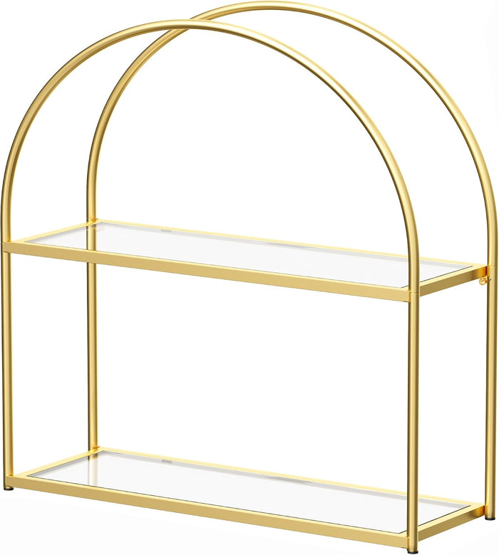 Crofy 2-Tier Arched Wall Shelf with Gold Frame & Transparent Shelves