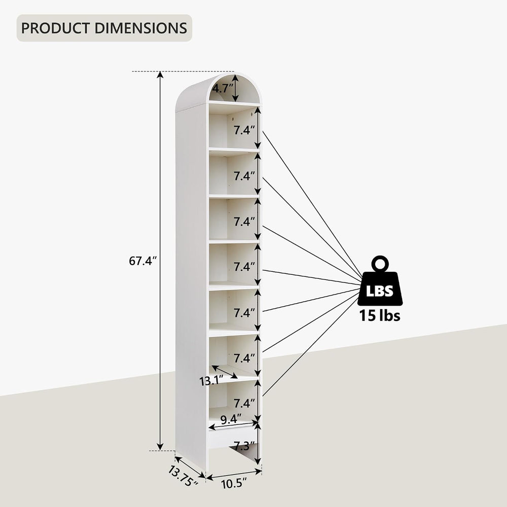 IFGET 67" Tall Arched Shoe Storage Cabinet, 8 Tiers Shoe Rack-Antique White