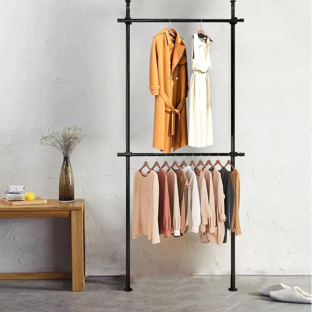 2 Tier Floor Ceiling Laundry Drying Rack, Metal Industrial Pipe Clothes Rack,...