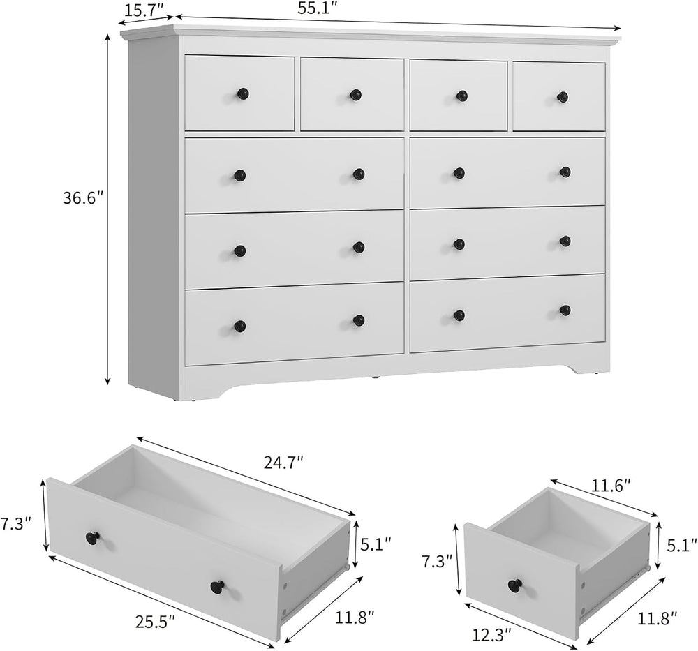 LYNSOM Modern 10 Drawer Dresser, 55.1" Wide Dressers & Chests of Dra...