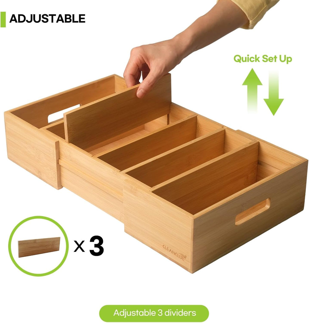 Expandable Bamboo Kitchen Cabinet Organizer for Food Container Lids Holder