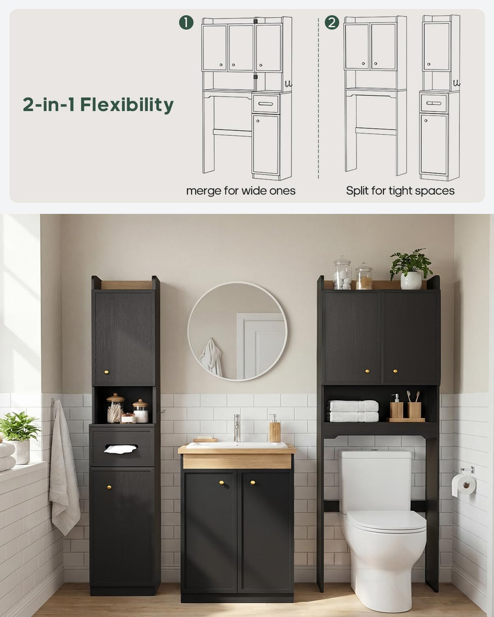 7-Tier Over Toilet Storage Cabinet, 2-in-1, Separable Bathroom Storage