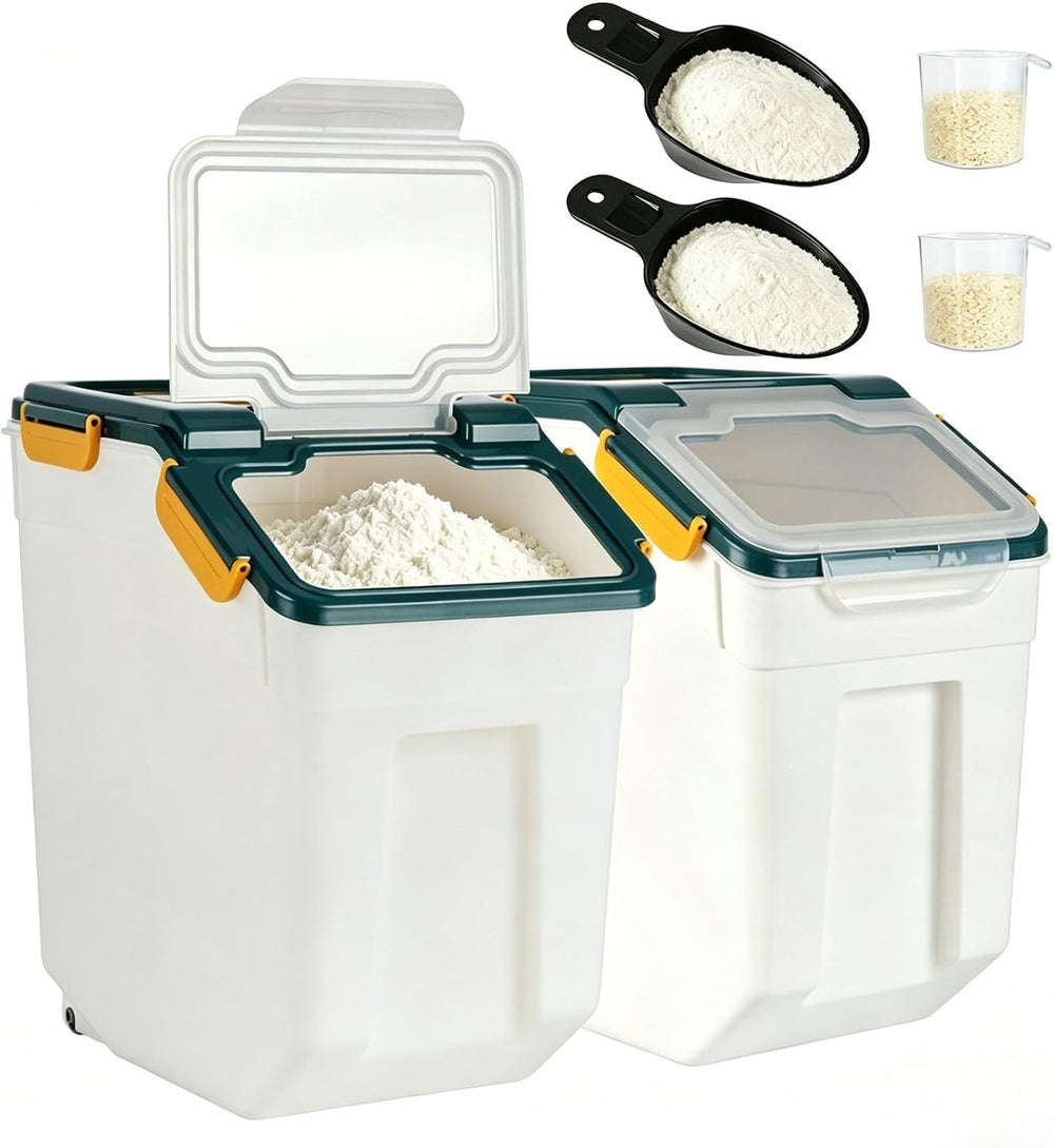 2 Pack 25lbs Rice Storage Container with Wheels, Flour and Sugar Container