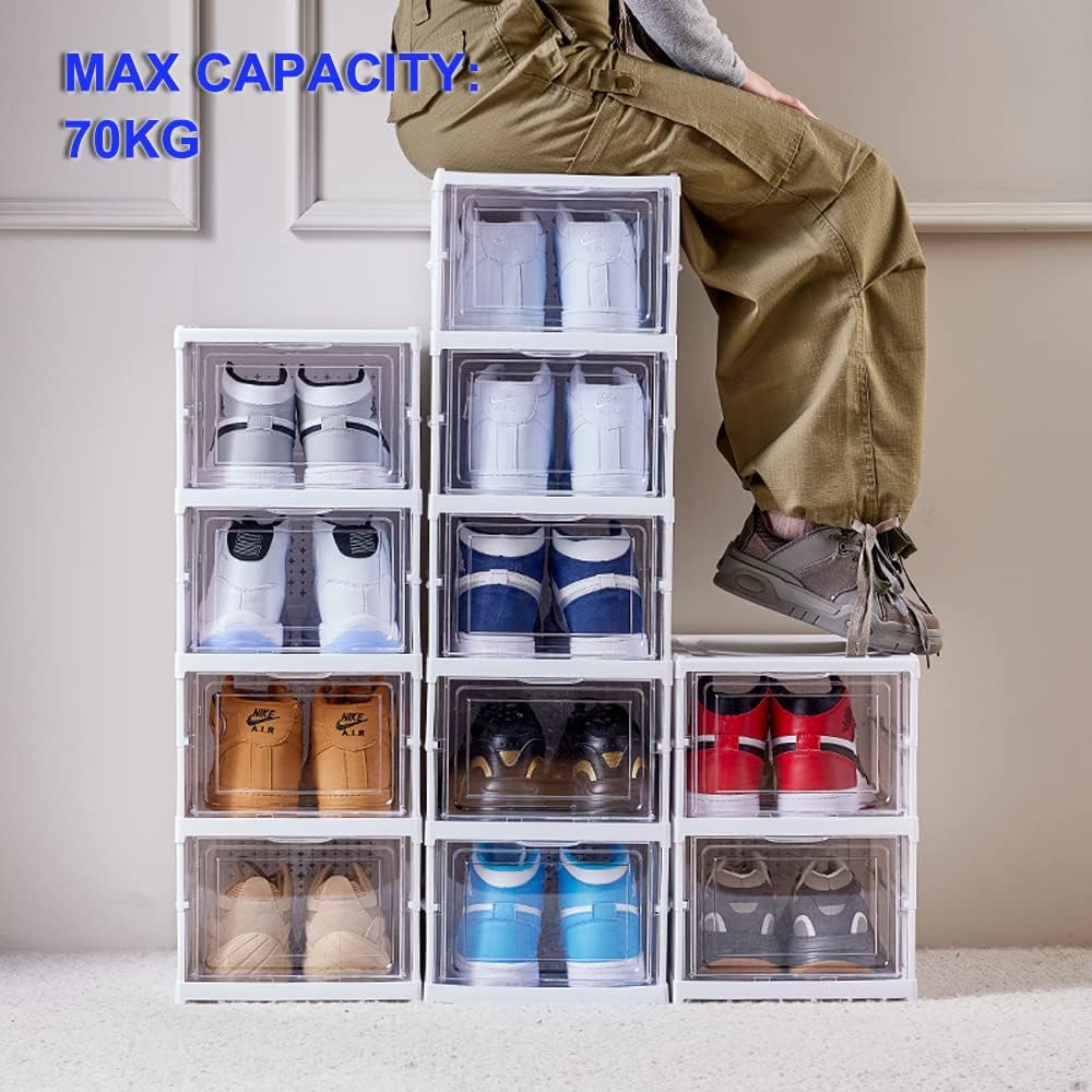 6-Tier Shoe Rack Shoe Storage Box Bins Clear Collapsible Plastic Accordion St...