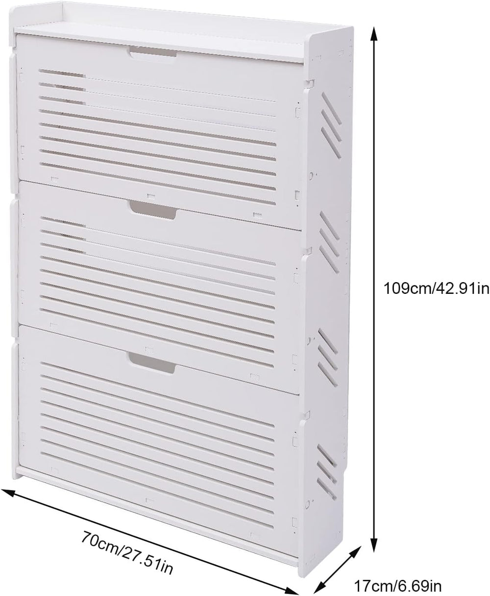 DYRABREST Ultra-Thin Narrow Shoe Cabinet with 3 Flip Drawers,White