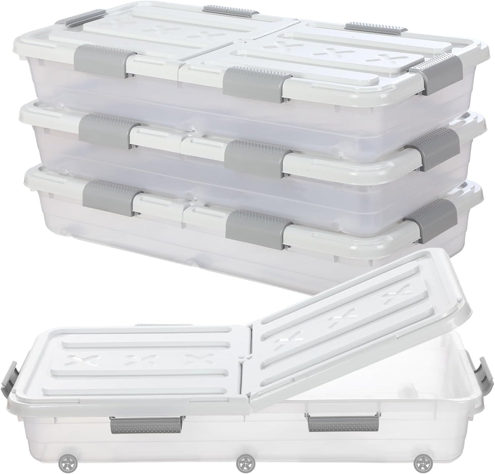 Beeveer 4 Pcs Plastic Under Bed Storage Container 31.5x15.8x5.2inch, White