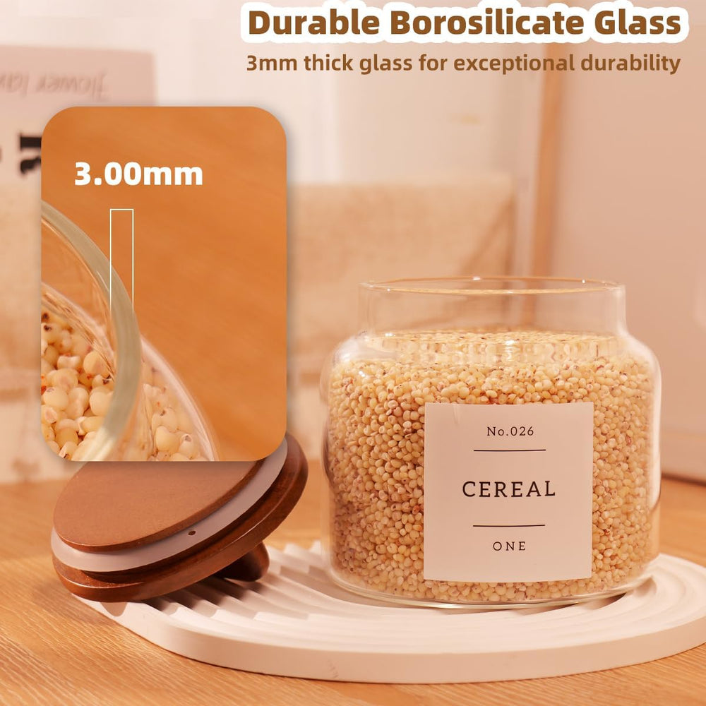 4 Pack Glass Pantry Storage Containers with 132 Pantry Labels - 37 FL OZ Kitc...