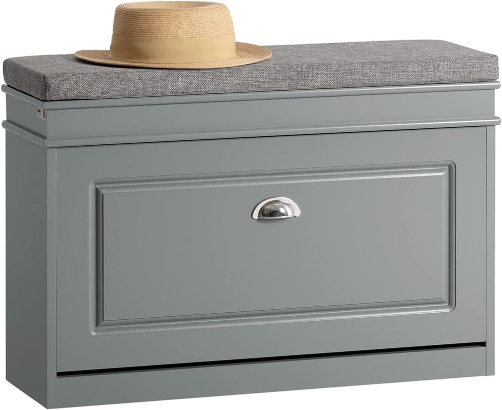 Haotian Shoe Storage Bench with Cushion, Grey Narrow Shoe Rack for Entryway, ...