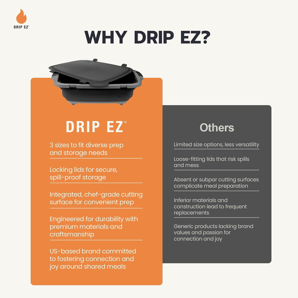 Drip EZ Collapsible BBQ Prep Tubs 3-Piece Set- For Meal Prep Marinating Food ...