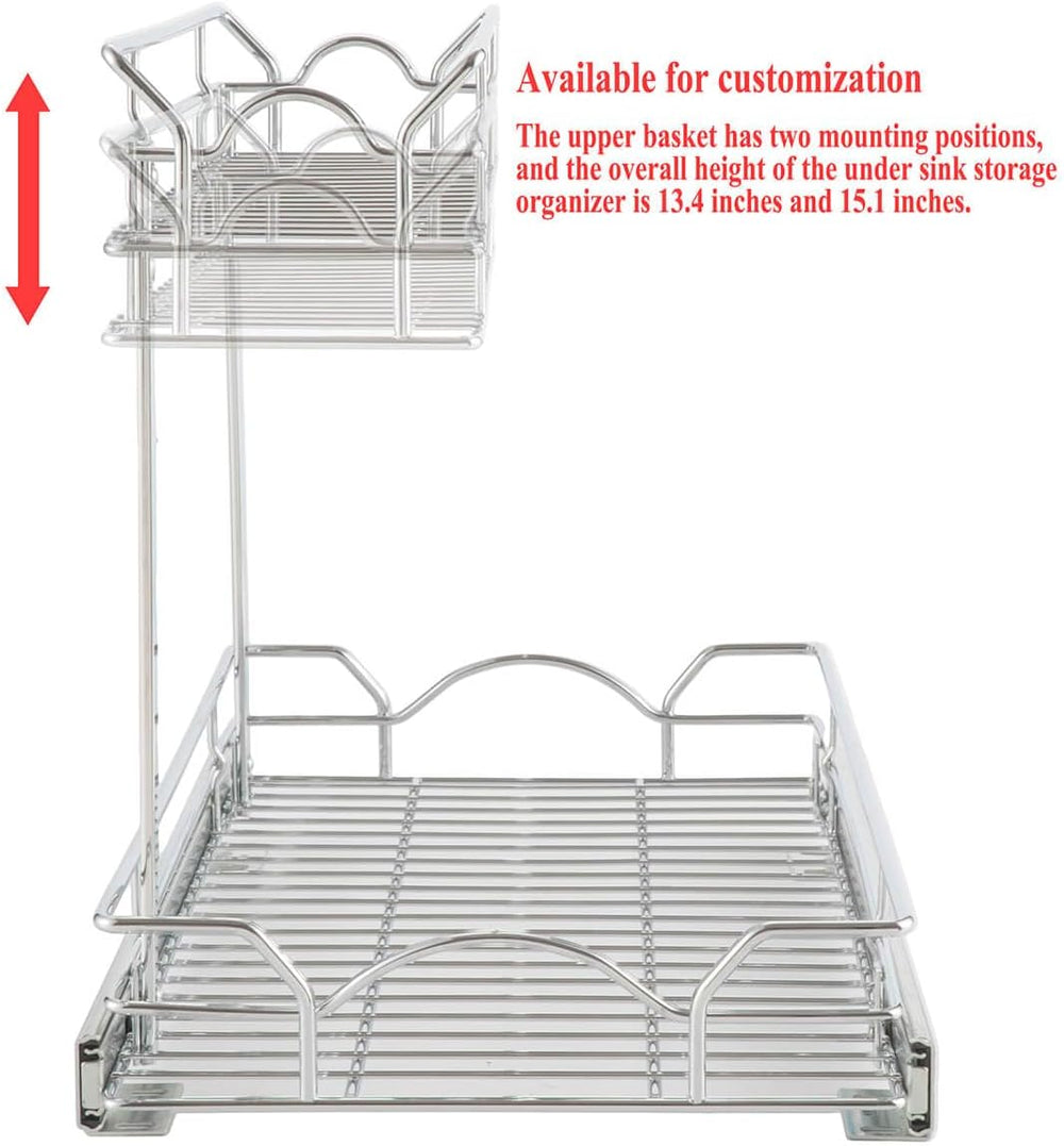 OCG Under Sink Cabinet Organizer Two Tier Pull Out Shelf (11.75W x21D), Under...