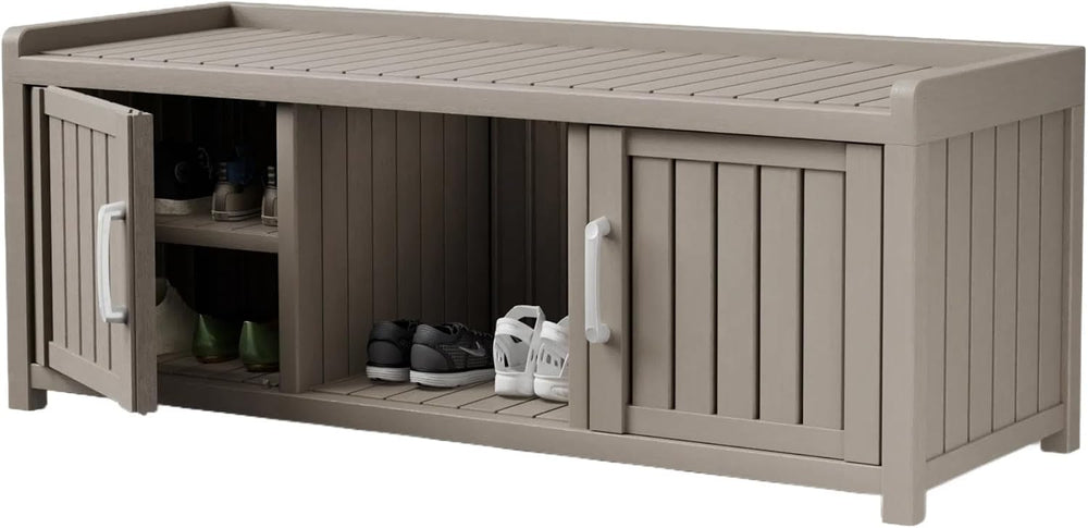 Storage Bench - Waterproof Resin Shoe Bench with Adjustable Shelves - Indoor ...
