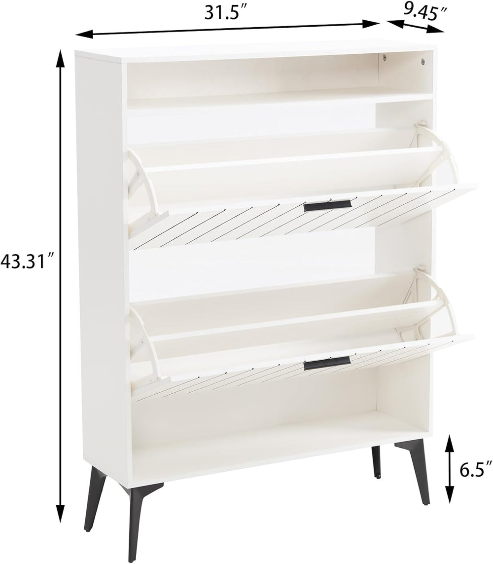 Narrow Shoe Storage Cabinet with Flip Drawers Wooden Organizer Drawer and Ope...