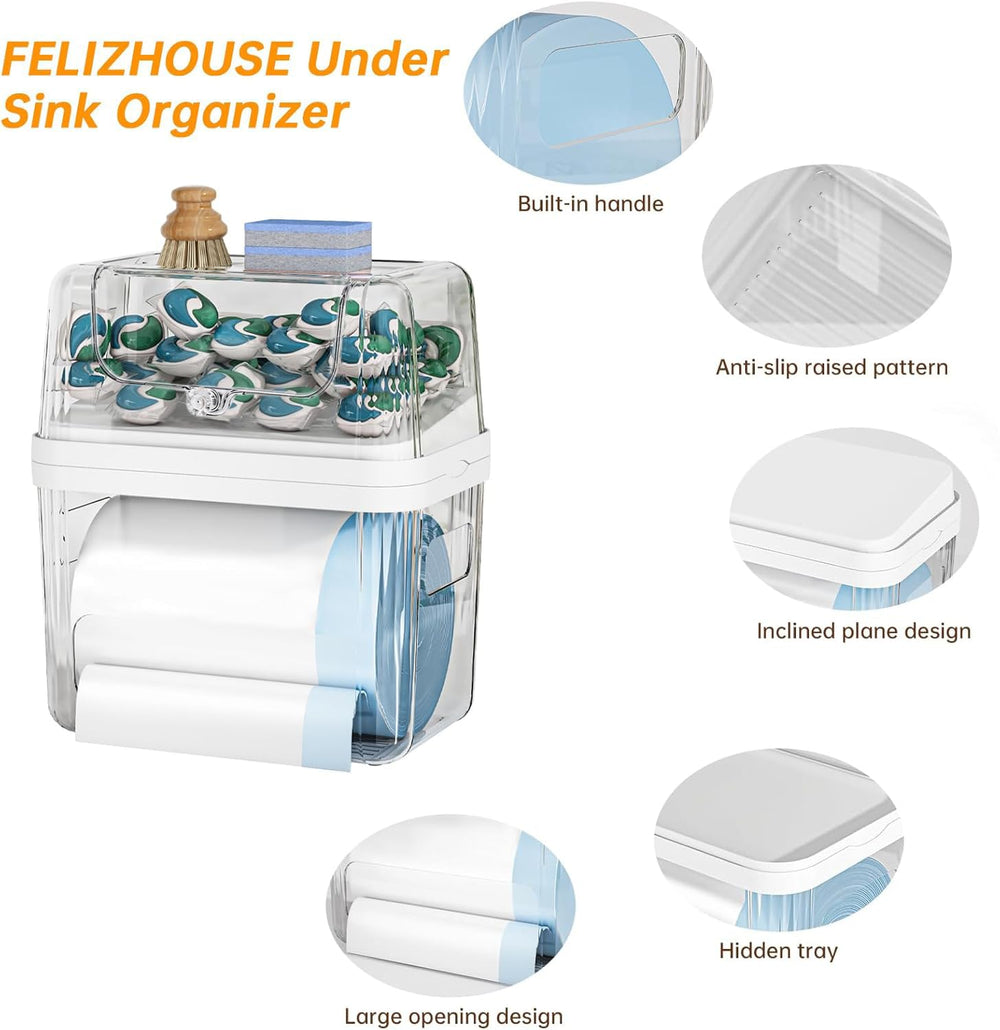 Trash Bag and Laundry pods Dispenser, 3-in-1 Clear Under Sink Organizer, Dish...