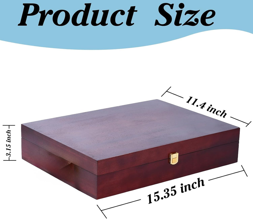 Wooden Silverware Storage Box With Lid, Cutlery Case With Handle & Felt L...