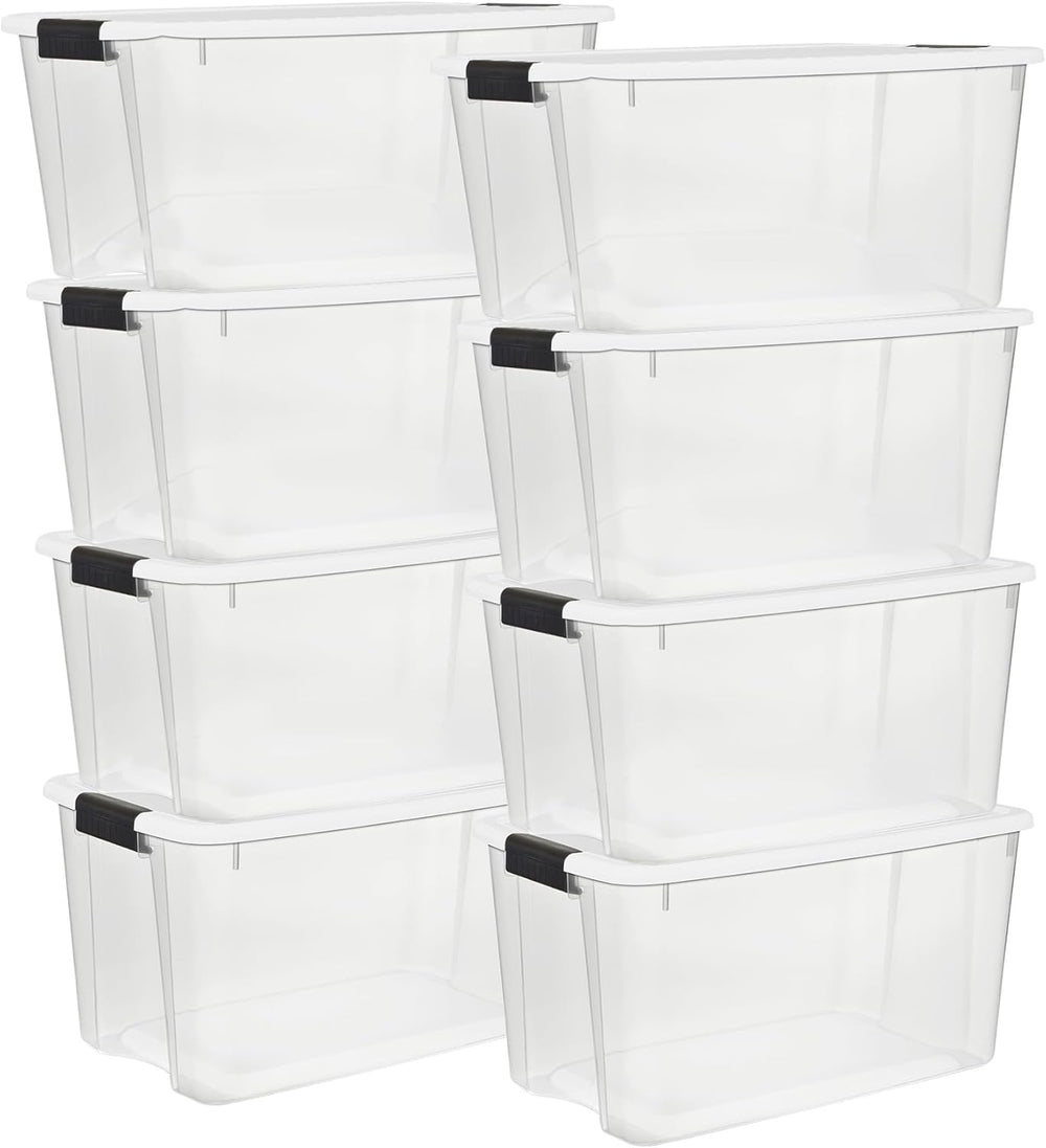 Sterilite Ultra Latch Box with Lids for Home and Office, 70 Quart, 8-Pack