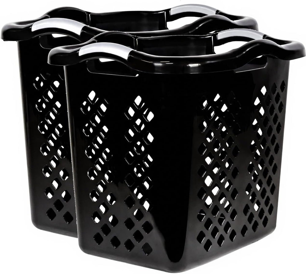 2-Pack 2 Bushel Plastic Laundry Basket, Black