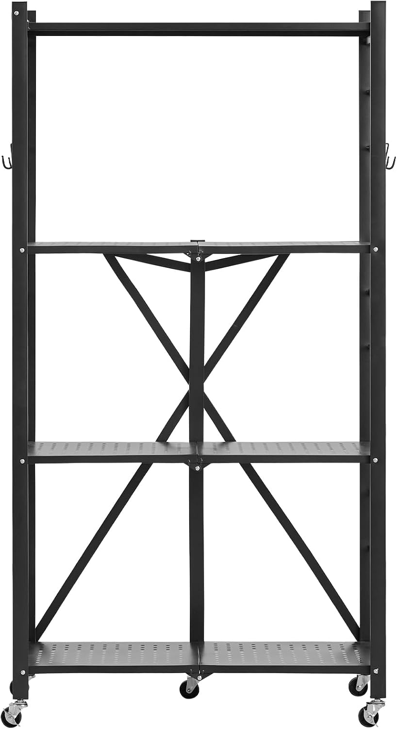 VEVOR 4-Tier Foldable Storage Shelf, 28W x 13D x 54H Inch Folding Metal Rack ...