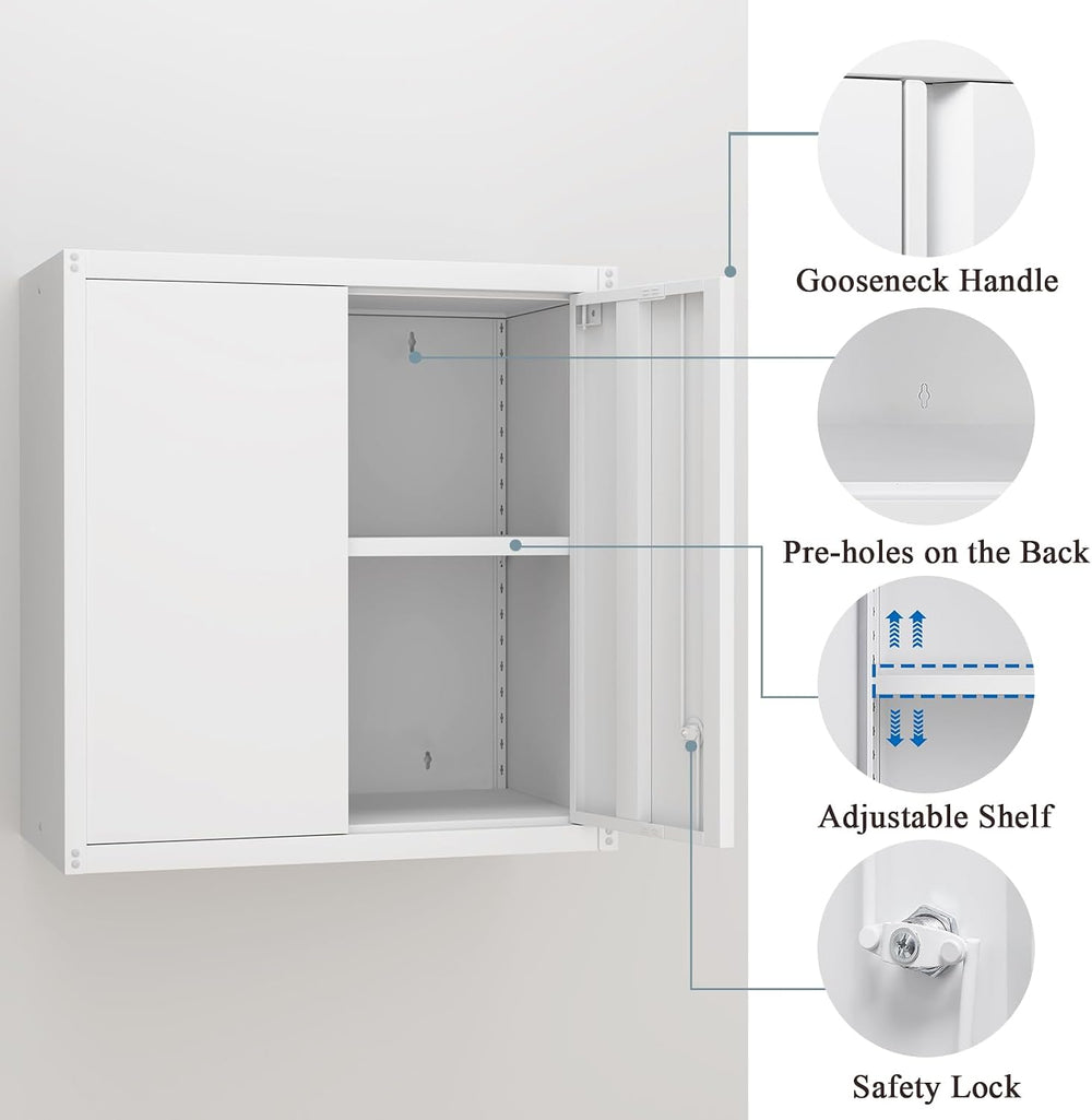 Metal Wall Cabinets, Kitchen Wall Hanging Cabinet, Locking Steel Storage Cabi...