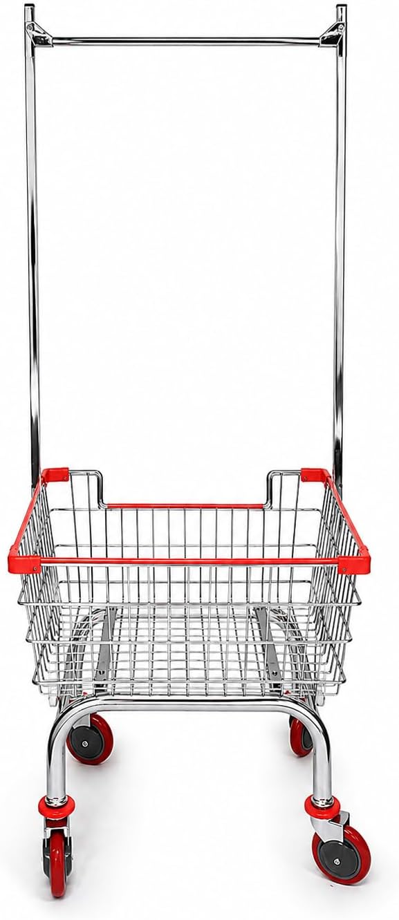 Laundry Cart Chrome Coated with Double Pole Rack, 2.5-Bu (Red or Blue Trim) (...