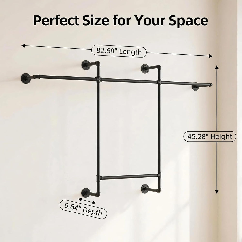 Industrial Pipe Clothing Rack, Hanging Garment Rack, Wall Mounted Pipe Clothe...