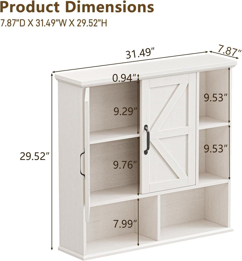 Bathroom Wall Cabinet, Farmhouse Medicine Cabinet with Doors, Rustic White