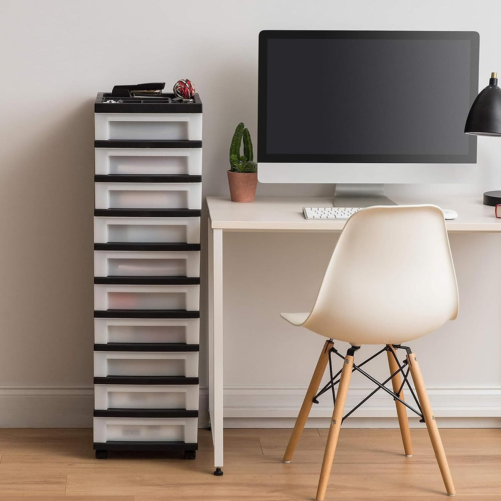 IRIS USA 10-Drawer Rolling Storage Cart, Black/Pearl