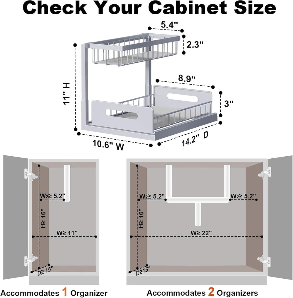 REALINN Under Sink Organizer, L-Shaped 2 Tier Pull Out Cabinet Organizer