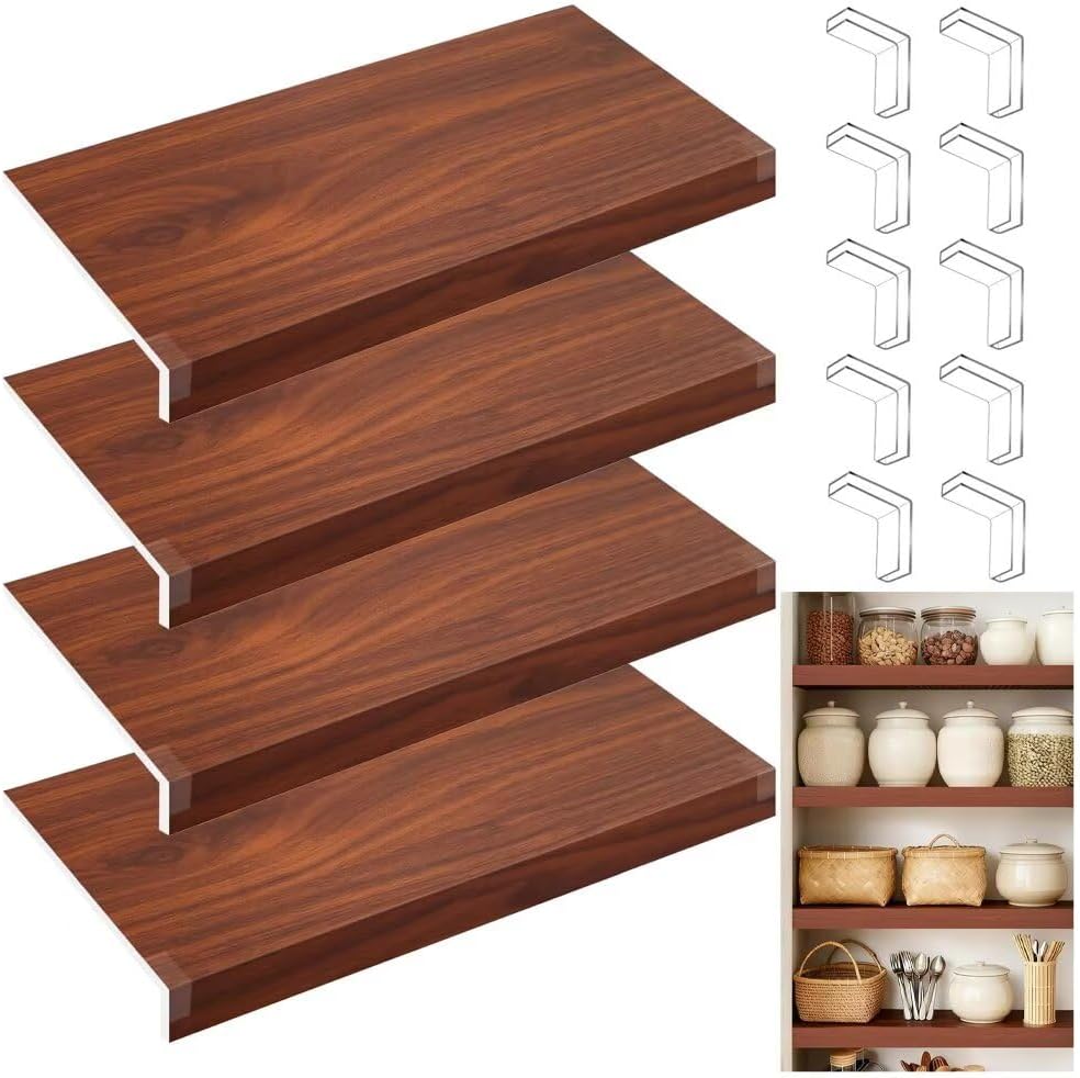 Wire Shelf Cover 16x28 inch, 4Pcs Faux Walnut Wood Shelf Covers for Wire Shel...