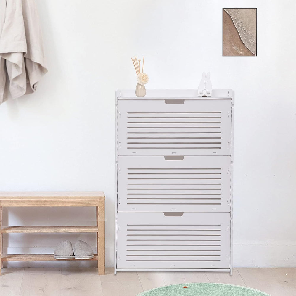 DYRABREST Ultra-Thin Narrow Shoe Cabinet with 3 Flip Drawers,White