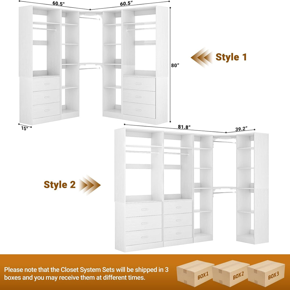 Besiost Corner Closet System with 6 Drawers, Corner Closet Organizer System