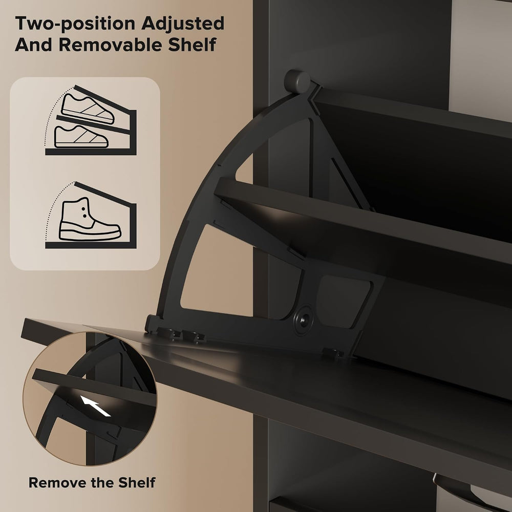 EOYUTLLY Shoe Cabinet for Entryway with 2 Flip Drawers,Narrow Wooden Shoe Sto...