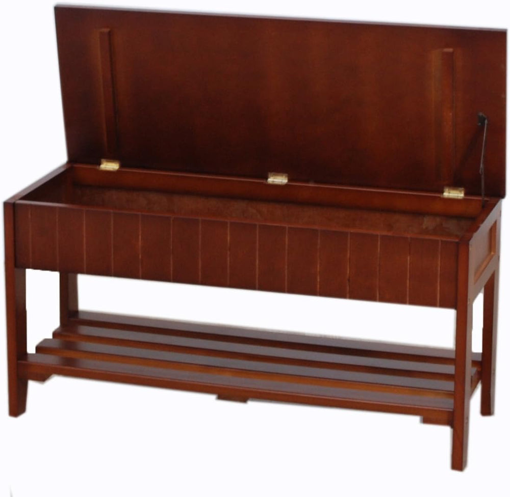Roundhill Furniture Quality Solid Wood Shoe Bench with Storage, Cherry