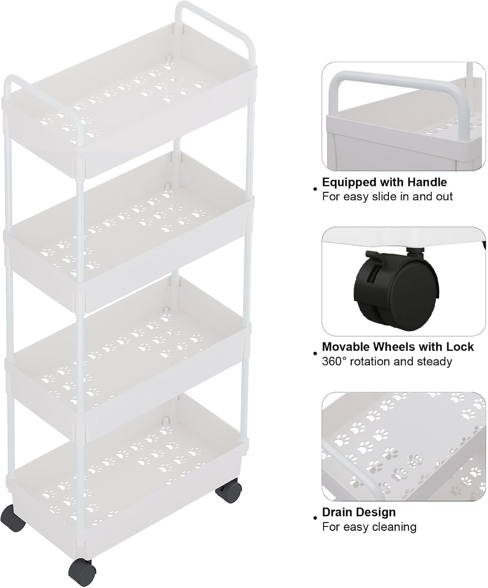 Buzowruil Rolling Storage Cart 4 Tier Organizer Mobile Shelving Unit Storage ...