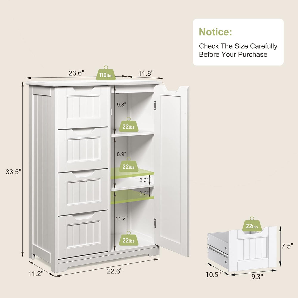 Gizoon Small Coffee Bar Cabinet with 4 Drawers and Door, White