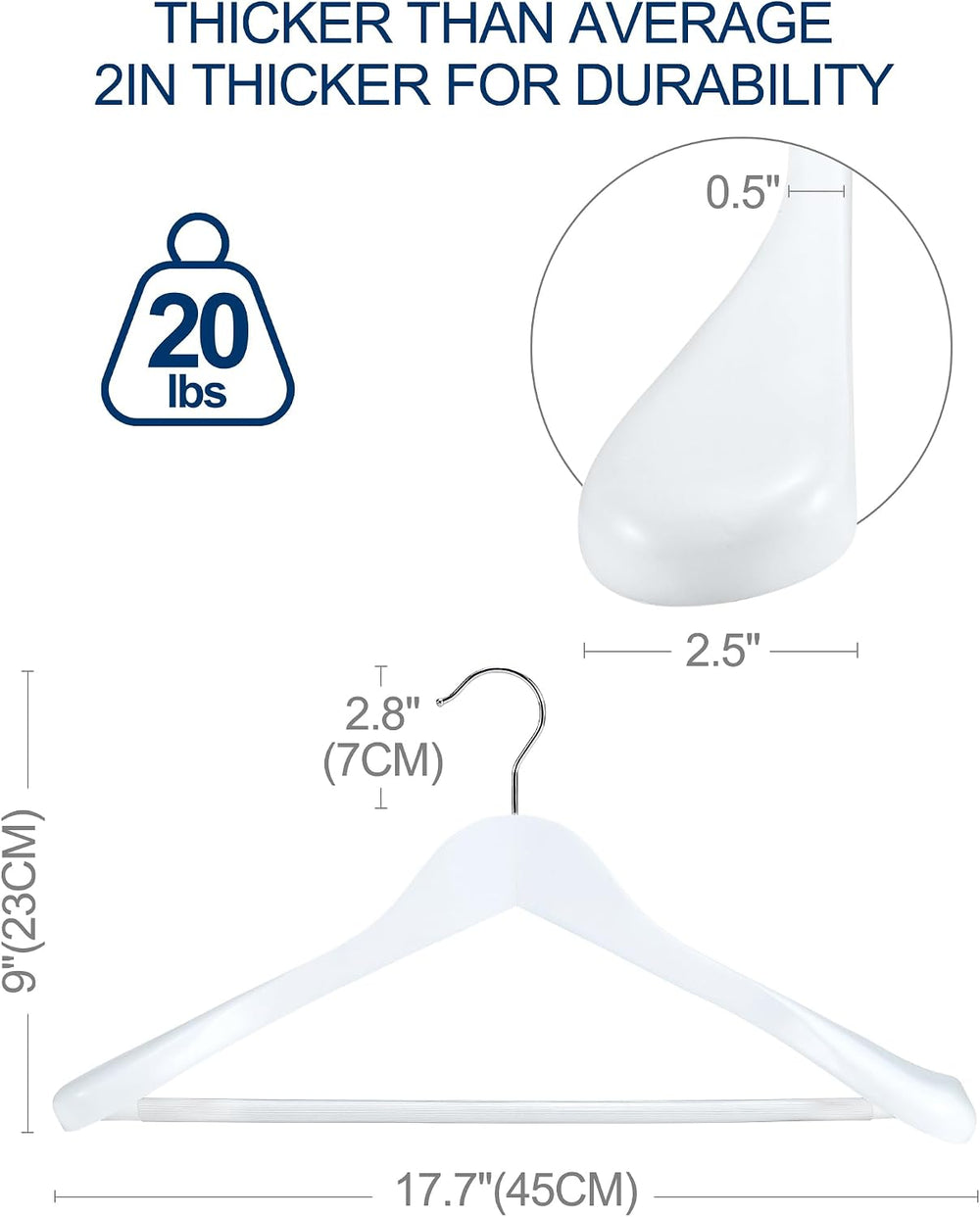 HOUSE DAY White Wooden Suit Hangers 6 Pack, Thick Wide Shoulder Hangers
