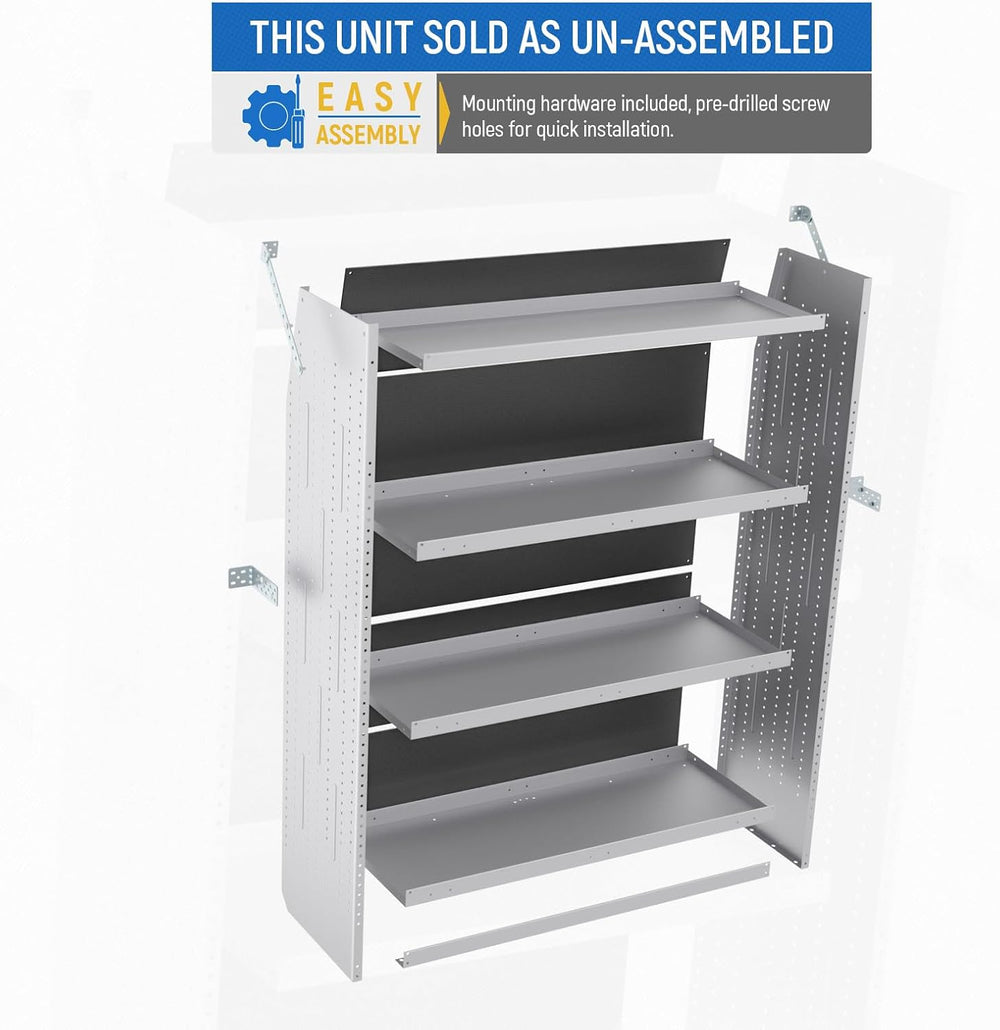 AA Products Model SH-6204 Steel Low/Mid/High Roof Van Shelving Storage System...