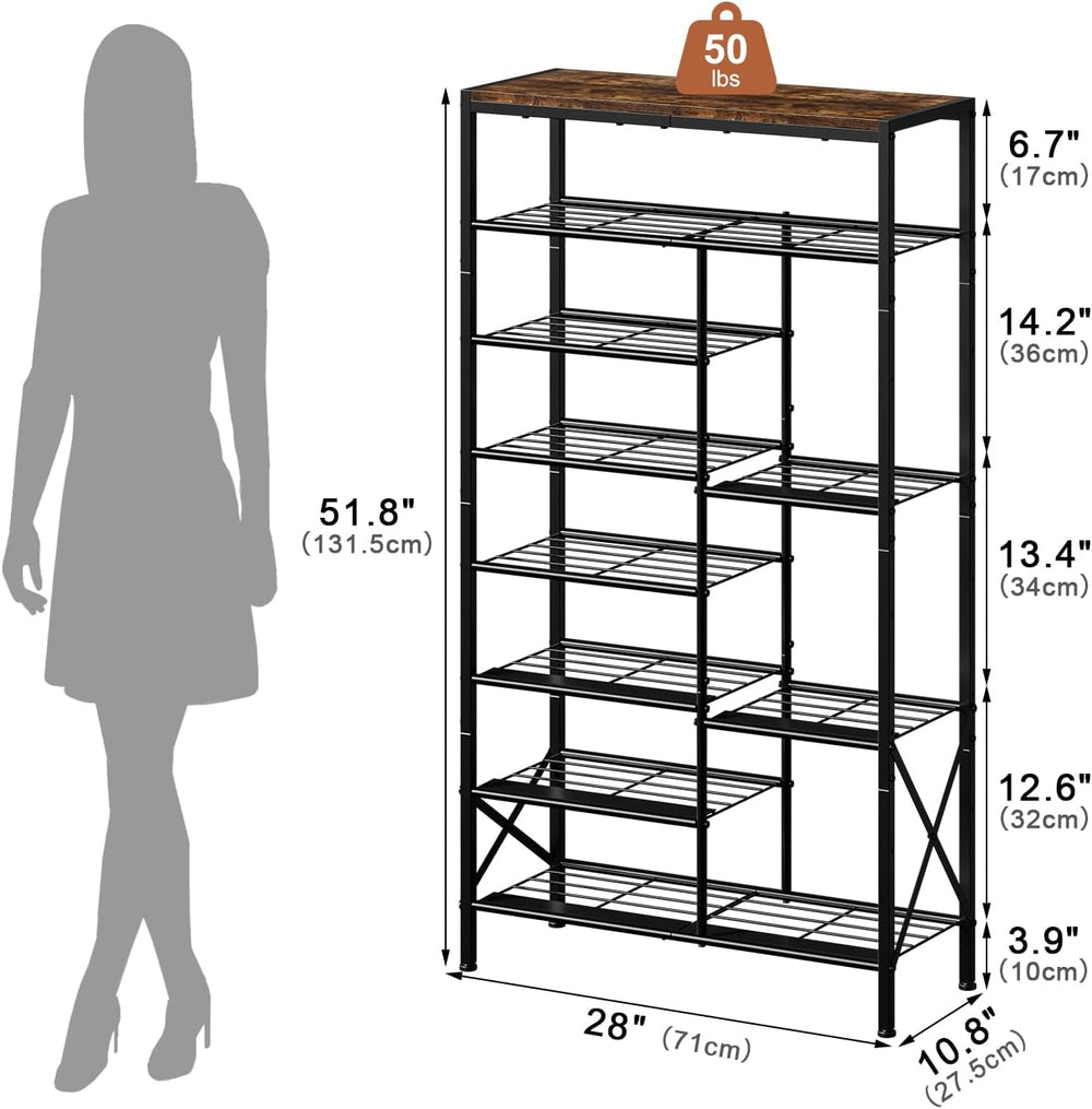8-Tier Shoe Rack, Boot Storage for Closet, Rustic Brown