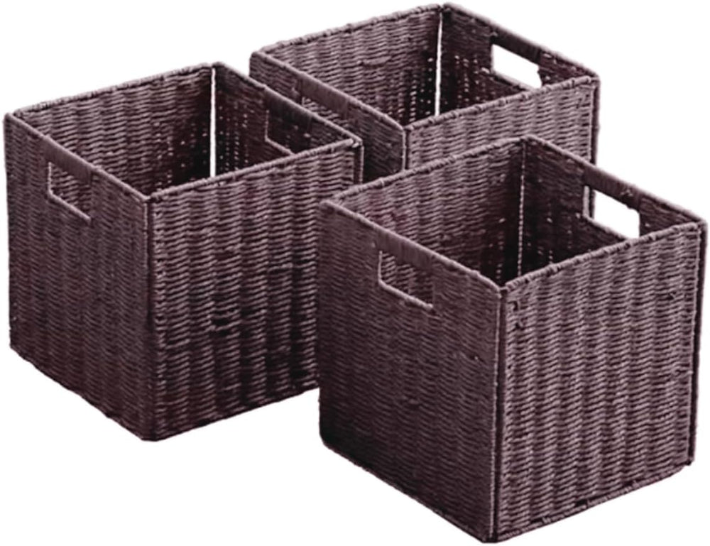10.5x10.5in Storage Baskets Set of 3 Dark Brown Paper Rope Woven Baskets,Fold...