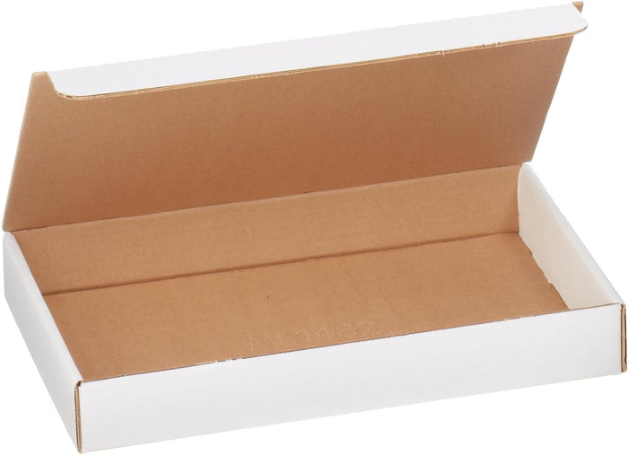 BOX USA White Literature Mailing Boxes, 14 1/8 x 8 3/4 x 2 Inches, Pack of 50, Crush-Proof, For Shipping, Mailing and Storing